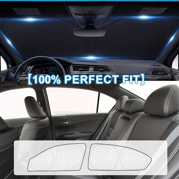 KMF 6pcs Thicken Sun Shades for Honda Accord 2013-2017 Accessories, Car Window Covers Sunshade for Windshield Side Rear, UV Block and Protecting Privacy Blackout for Car Camping Outdoor - Image 3