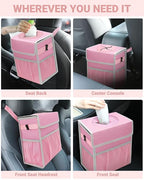 Capolo Car Trash Can with Lid, Leakproof Car Garbage Can Car Trash Bag | Waterproof, Trash Can for Car, 3 Mesh Pockets, Mini Hanging Vehicle Car Trash Bin, for Back/Front Seat (Pink,3 Gal) - Image 6