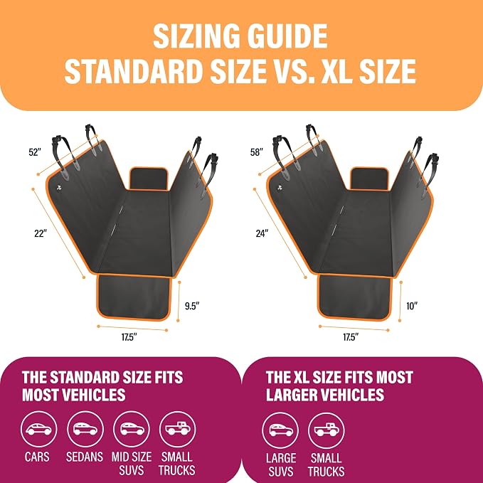 Active Pets Waterproof Hammock Standard Car Seat Cover, Fits Sedans Hatchbacks Crossovers Coupes Compact Vehicles, Secure Convertible Travel Bed Protects Backseat Cargo from Dogs, Black w/Orange Trim - Image 5