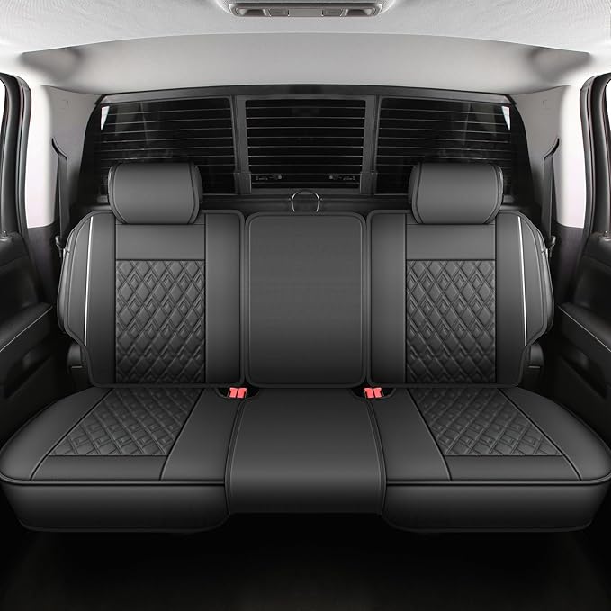 Chevy Silverado Seat Covers,Leather Seat Covers for GMC Sierra,Custom Fit 2007-2026 1500 2500HD 3500HD Crew Double Extended Regular Cab,LT LZT RST Trail Boss(Full Set,Black White) - Image 4