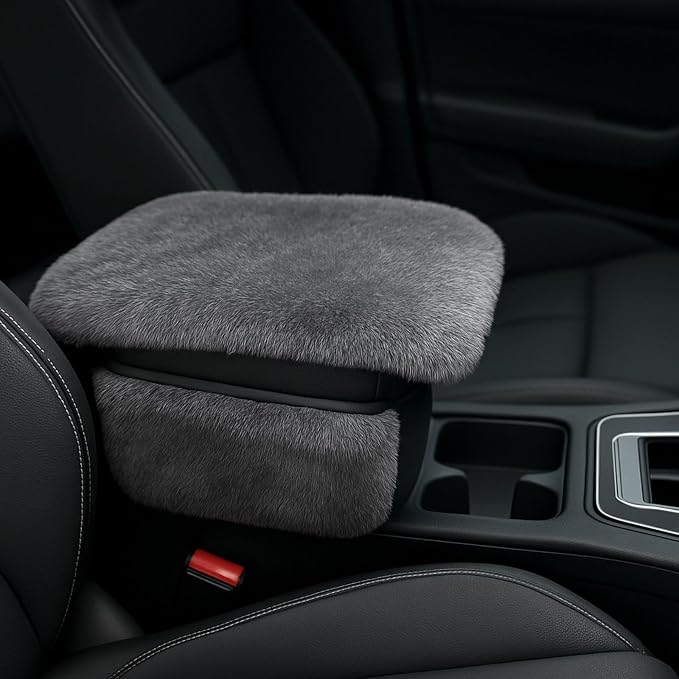 Fluffy Car Armrest Cover with Side Pockets – Plush Fuzzy Fur Center Console Armrest Cushion Pad, Universal Winter Car Interior Protector, Soft Arm Rest Cover with Storage for Women & Men (GRAY) by Unknown