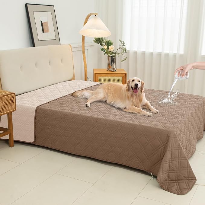 100% Waterproof Washable Dog Blanket，Taupe+Apricot， 82"x92" | ,7-Layer Reversible Couch Covers for Dogs Met for Sofa Furniture Car Camping by Unknown
