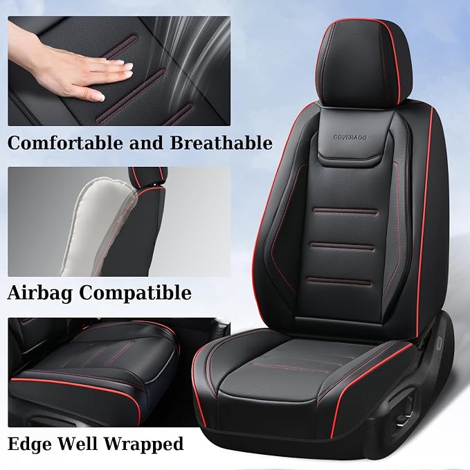 Coverado Car Seat Covers, Front Covers for Cars, Car Seat Cover Front Seats, Car Seat Protector Waterproof, Leather Car Seat Cushion, Universal Interior Covers Seat Protectors for Most Cars - Image 2