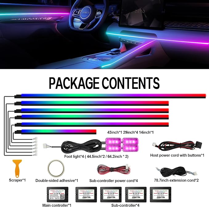 Dreamcolor Acrylic Interior Car Light 10 in 1 Automotive Ambient Light Kits with APP Control 16 Million Color 175 inches Fiber Optic Car LED Strip Light, RGB Music Sync Sound Activated Neon Light Kits - Image 4