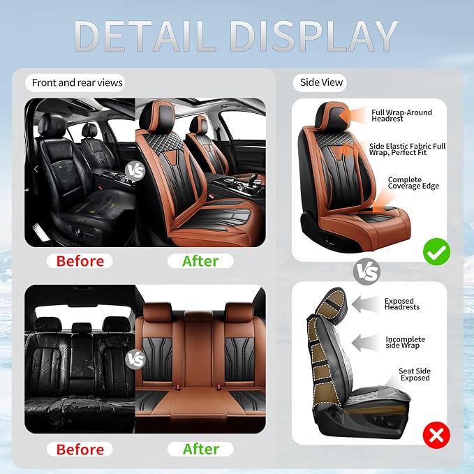 Fit Highlander Premium Leather Car Seat Covers for Toyota Highlander 2007-2025 2026 - Waterproof，Breathable，All-Weather Seat Cushion Protecto & Airbag Compatible, 2 Front Seat Brown&Black - Image 5