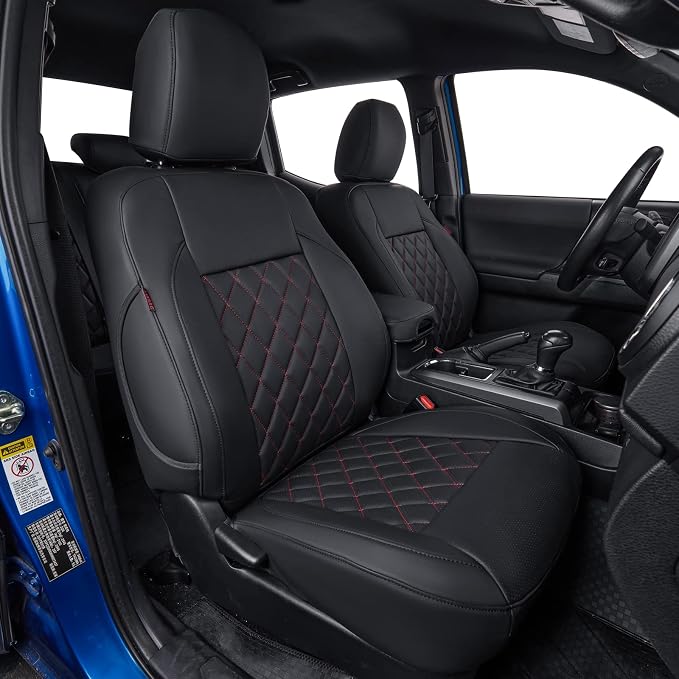 Tacoma Seat Covers Custom Fit for 2016-2023 Toyota Tacoma Access Cab/Xtra Cab SR SR5,Fully Covered Faux Leather Waterproof Truck Seat Protector-Full Set (Black & Diamond) by Coverdream