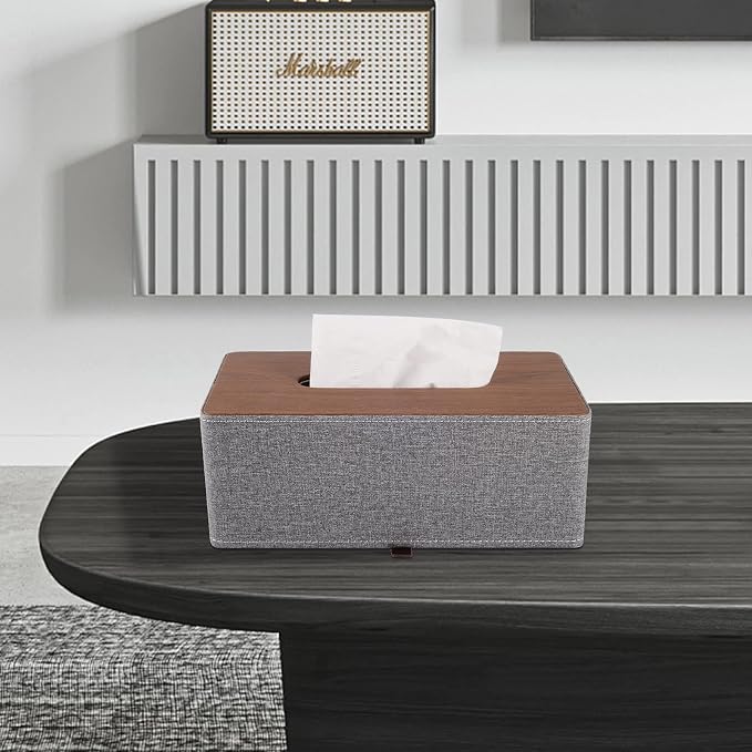 Tissue Box Cover Rectangle Tissue Box Holder PU Leather Facial Organizer with Magnetic Bottom,Decorative Napkin Caddy for Vanity Dresser Night Stand Table Countertop Home Office Car,Grey - Image 2