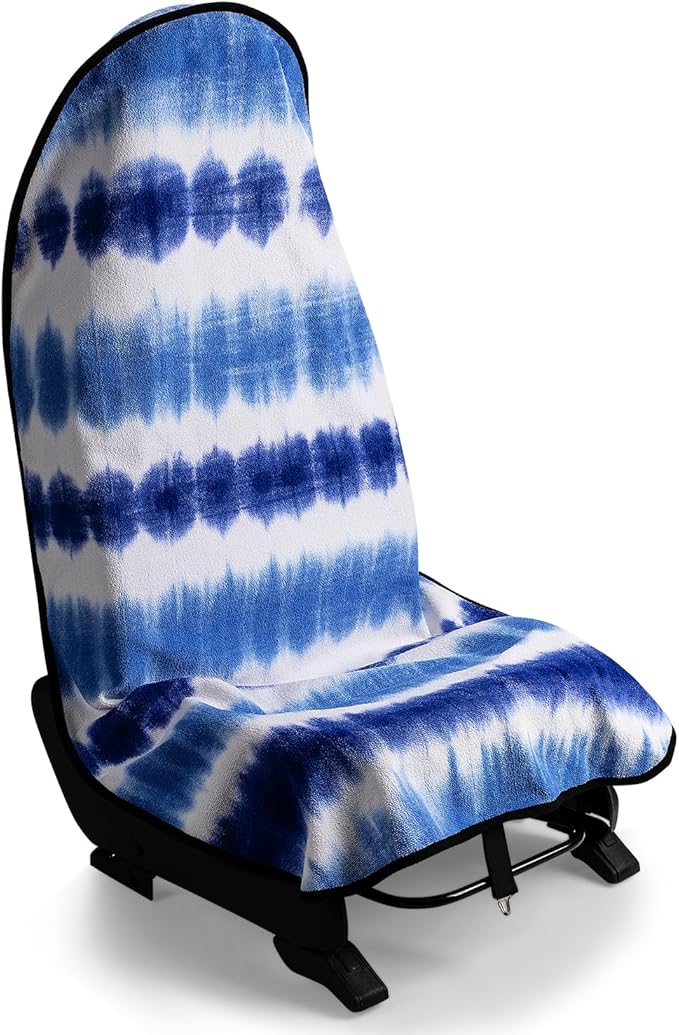 Waterproof Sweating Car Seat Cover for Post Gym Workout, Running, Swimming, Beach and Hiking, Universal Fit Non-Slip Bucket Seat Protector for Cars SUV Trucks, Machine Washable (Blue & White) by DECKALY