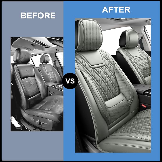 Car Seat Covers Compatible with GMC Terrain 2010-2025 2026 - Full Set 5 Seats Luxury Leather All-Weather Seat Cushions & Protectors, Waterproof & Breathable, Airbag Compatible (Grey) - Image 5