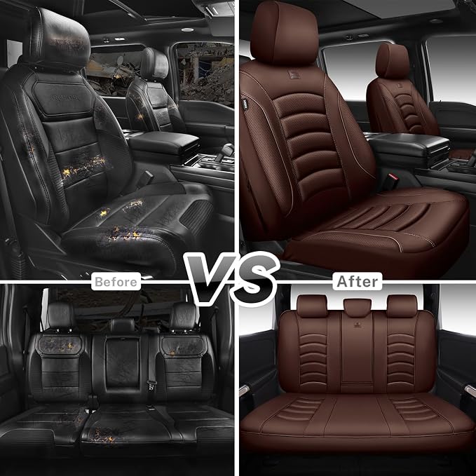 CAR PASS 3D Foam PU Leather Car Seat Covers, Universal Seat Covers Full Sets for Trucks SUV Sedan Automotive Seat Covers Armrest Airbag Compatible Waterproof Comfortable Faux Nappa Leather All Brown - Image 6