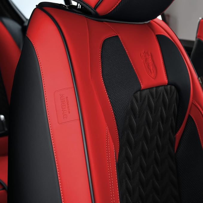 Coverado Seat Covers Full Set, 5 Seats Car Seat Cover Winter, Front and Back Seat Covers for Cars, Breathable Faux Leather Car Seat Cushion, Car Seat Protector Universal Fit for Most Cars Vans, Red - Image 6