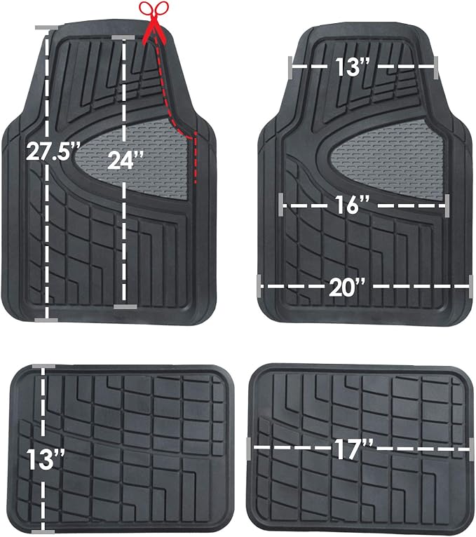 FH Group Automotive Floor Mats - Heavy-Duty Rubber Floor Mats for Cars, Universal Fit Full Set, Climaproof Floor Mats, Trimmable Floor Mats for Most Sedan, SUV, Truck Floor Mats Gray Black - Image 4