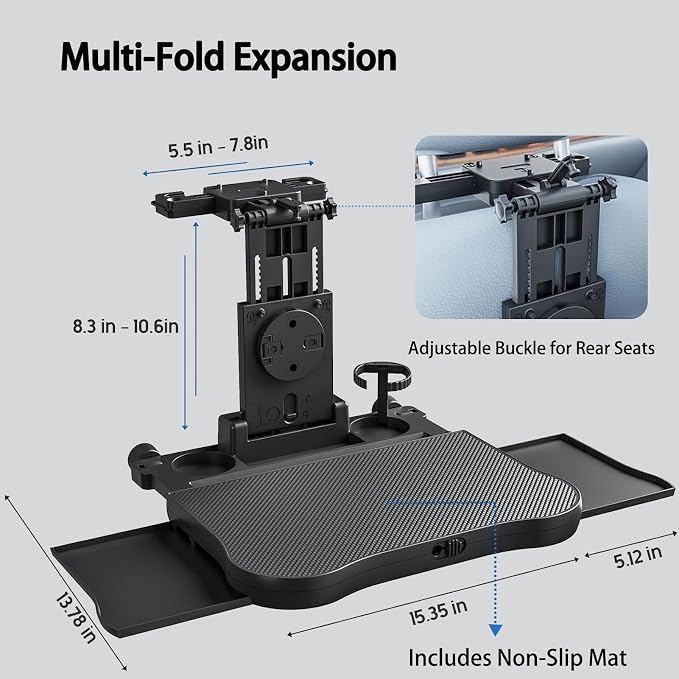 Large Foldable Backseat Tray Table, Car Laptop Desk with Cup Holder, Back Headrest Passenger Food Tray, Phone Tablet Holder, Multifunctional Travel Desk, Car Essentials for Kids & Long Road Trips - Image 7