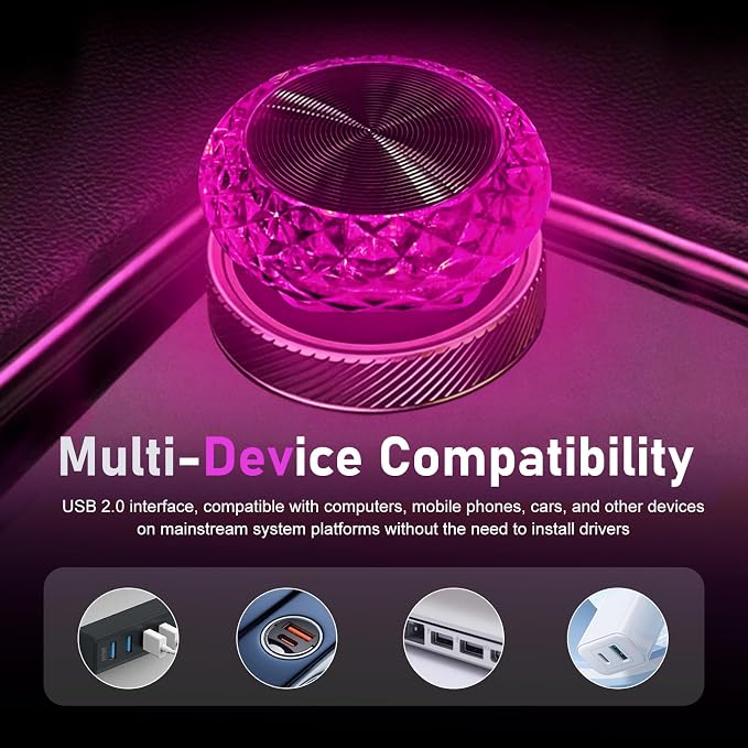 1 PC Mini USB LED Car Atmosphere Lamp, Round Crystal Plug-and-Play Car Ambient Light, Portable Personalized Auto Interior Decor Night Light, Universal for Most Cars, SUVs (Purple) - Image 7