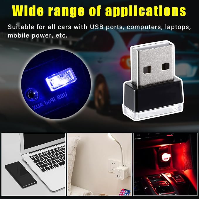 Augeny 4 PCS USB LED Car Interior Atmosphere Lamp, Plug-in USB Decor Night Light, Portable Auto Ambient Lighting Kit, Universal Vehicle Interior Accessories for Most Cars (Red & Blue) - Image 6