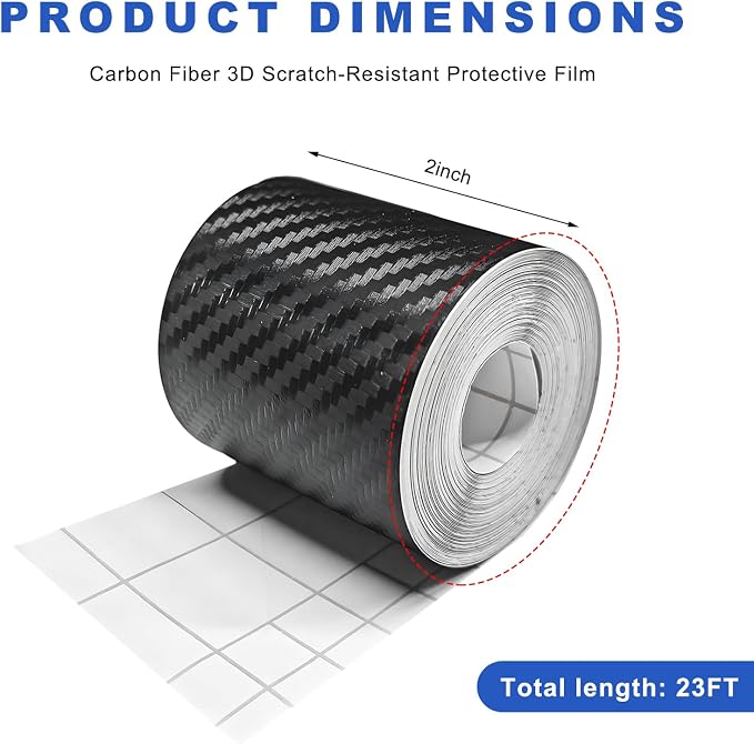 3D Carbon Fiber Vinyl Tape, 2 Inch x 20 ft Car Threshold Guard Anti-Scratch Window Trim Protector, Door Entry Protective Film Waterproof Detailing Tape for Most Vehicles - Image 2