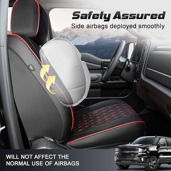 Leather Seat Covers for Silverado/Sierra, Waterproof Custom Full Set Seatcovers for Chevy Silverado/GMC Sierra 2007-2013 & 2019-2026 1500, 2020-2026 2500HD 3500HD Crew/Double/Extended Cab - Image 4