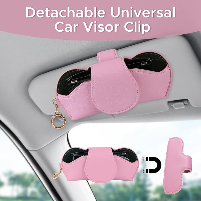 KINIVA Sunglasses Holder for Car Visor with Hanging Hook Portable Leather Glasses Storage Bag with Detachable Clips - Image 2