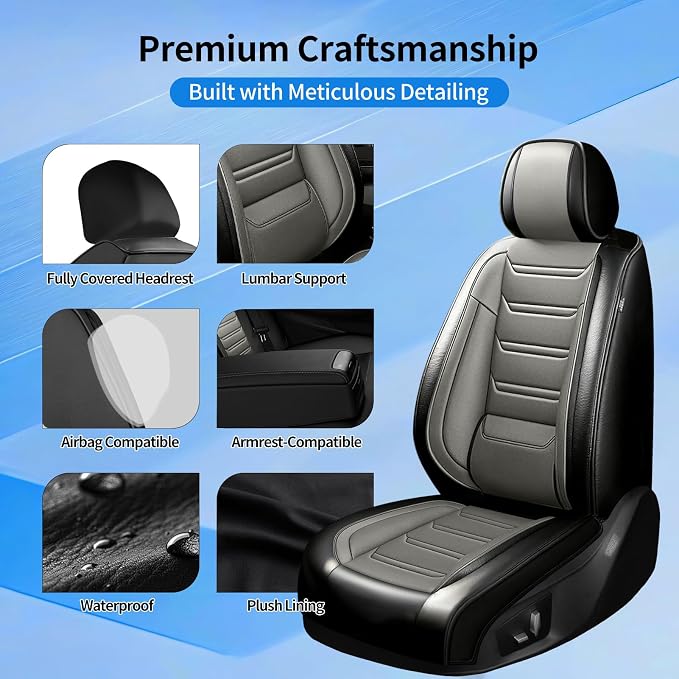 Fit Accent Seat Covers Custom Fit for Hyundai Accent 2006-2026, Front Pair | Premium Leather Full Coverage Protectors, Waterproof, Breathable, Scratch Resistant, Easy Wipe, Airbag Compatible, Black+Gray - Image 7