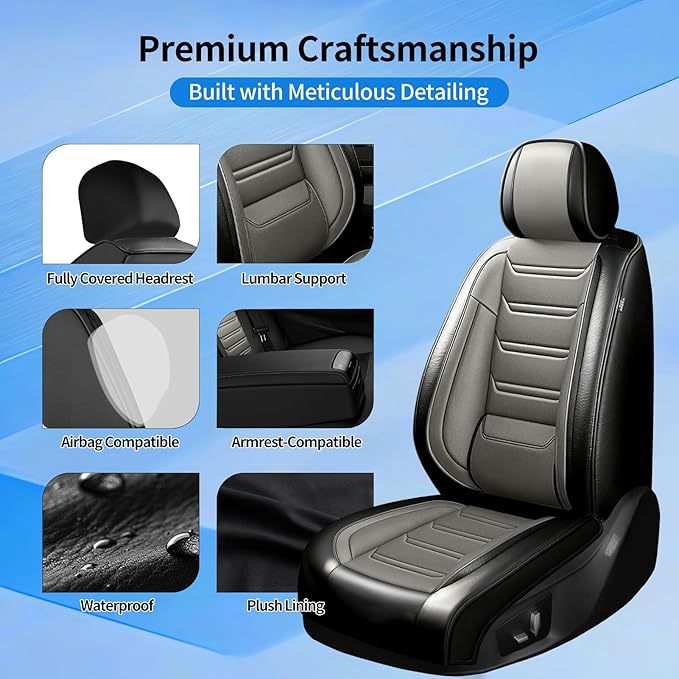 Fit Cherokee Seat Covers Custom Fit for Jeep Cherokee 2014-2026, Full Set | Premium Leather Full Coverage Protectors, Waterproof, Breathable, Scratch Resistant, Easy Wipe, Airbag Compatible, Black+Gray - Image 7