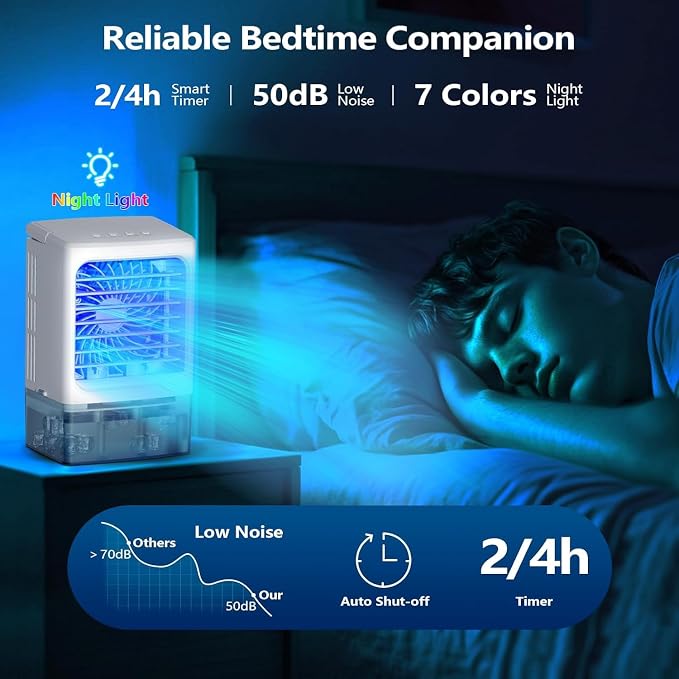 Portable Air Conditioners, 3 Speeds 2 Mist Modes Portable AC Unit with 900ml Water Tank,7-Color Lights Evaporative Cooler Blow Cold Air, Mini Car Cooling Fan for Bedroom RV Desk Office Indoor - Image 6