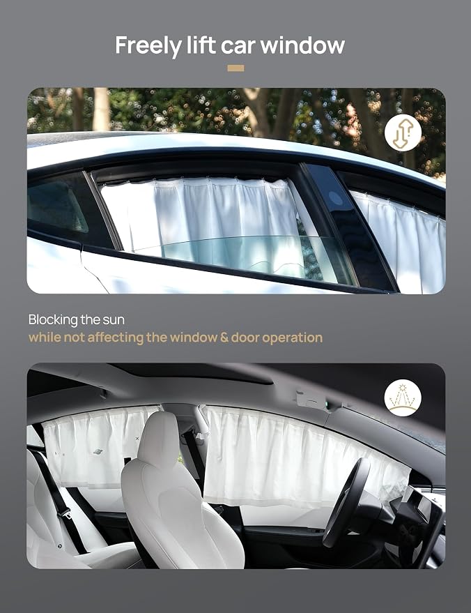 TPARTS Side Window Sunshade Curtains for Tesla Model 3 2026-2018 All Models | 4-piece blackout sun shades provide privacy and heat protection while fitting front and rear side windows for Tesla Model 3 - Image 4