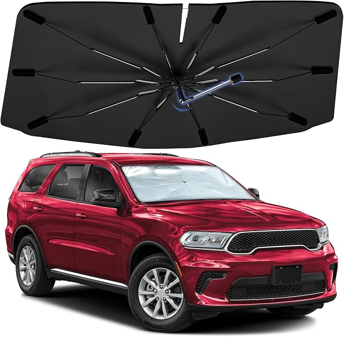 Windshield Sun Shade Umbrella for Dodge Durango 2011-2026 Front Window | Foldable Car Sunshade, 360 Rotation Automotive Interior UV Protection for Outdoor Parking, Keep Car Cool by Bocvam