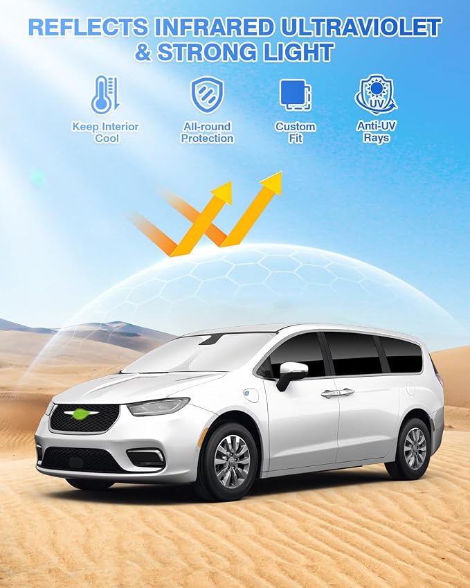 Canvcle Sunshades for Chrysler Pacifica 2017-2025 2026 Accessories Windshield Sun Shade Side Rear Window Shade Cover Sun Visor Shield Privacy Protection Keep Vehicle Cool Black 8PCS - Image 2