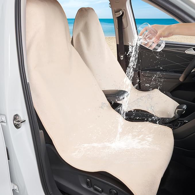 Waterproof Car Seat Cover Universial Fits Car Sweat Towel for Trucks SUV Car Seat Protector Beige 2 Pieces - Image 3