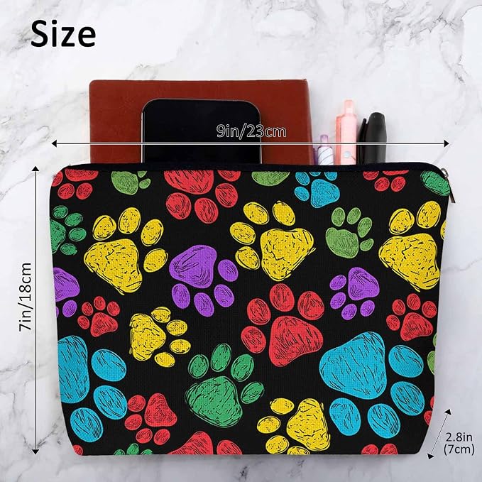 Woman Makeup Bag Dog Paw, Rainbow Doodle Paw Prints Cat Footprint Makeup Bags Travel Cosmetic Bags Toiletry Makeup Organizer Pencil Pouch Make Up Cosmetic Bag For Owners Lady Birthday Gifts - Image 4