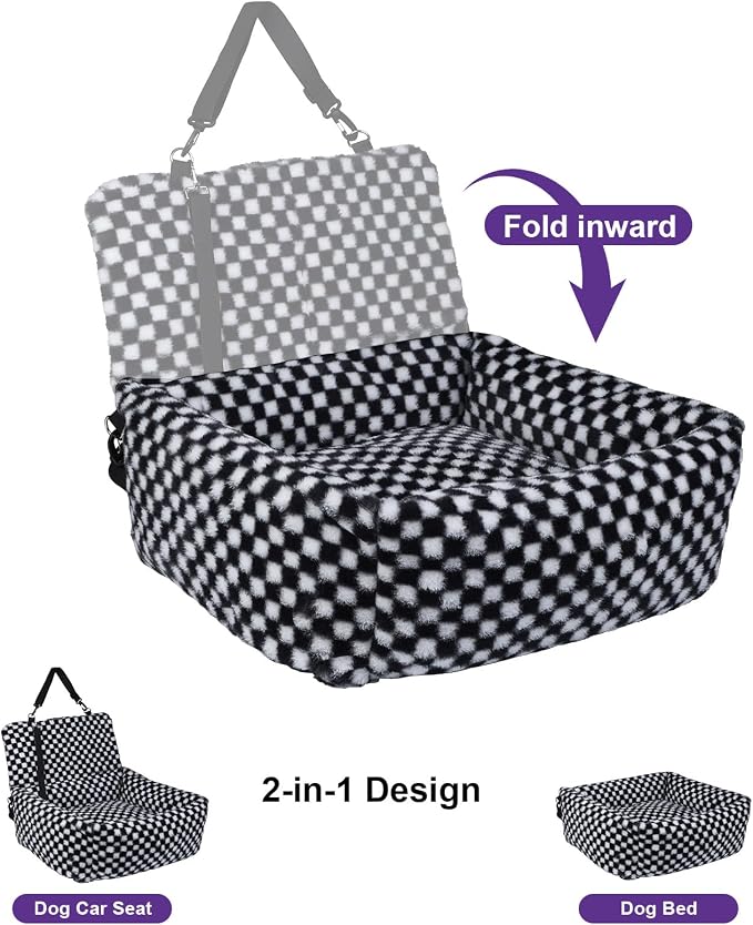 Dog Car Seat for Small Dogs,Medium Dog Car Bed with Detachable Washable Cover,Pet Puppy Booster Cars Seats with Safety Belt Up to 30 lbs(Grid Black) - Image 7
