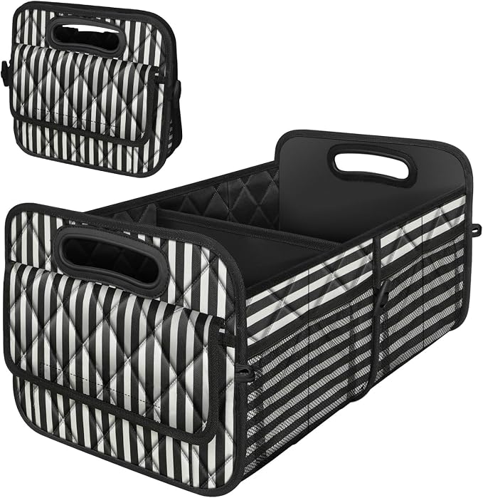 Deosk Trunk Organziers and Storage with Reinforced Handles,Car Accessories for Women/Men 50L Waterproof Polyester Trunk Organzier for Car/SUV/Minivan/Truck(Medium,Stripe) by Deosk