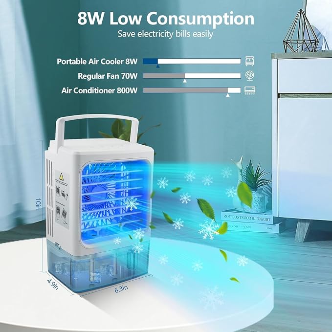 Portable Air Conditioners, 3 Speeds 2 Mist Modes Portable AC Unit with 900ml Water Tank,7-Color Lights Evaporative Cooler Blow Cold Air, Mini Car Cooling Fan for Bedroom RV Desk Office Indoor - Image 5