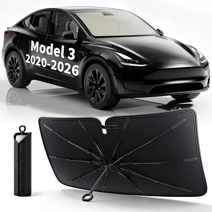 Windshield Sun Shade Umbrella for Tesla Model Y | car accessories,56 x 36 in windshield sun shade,car window shades,car sun shade windshield by BJBT