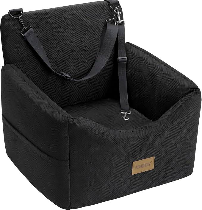 JOEJOY Dog Car Seats for Small Medium Dogs Under 35lbs, Dog Booster Seat with Detachable Washable Cover and Cushion, Memory Foam Pet Car Seat with Safety Belt and Storage Pockets (Black) by JOEJOY