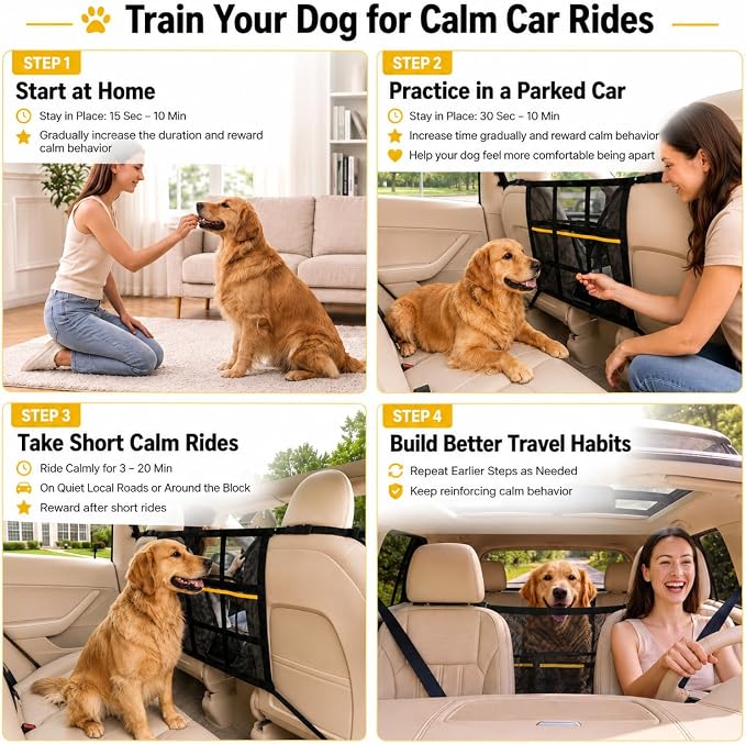 Dog Car Barrier for SUV, Truck & Sedan, Safer Driving | Double-Layer Car Divider for Dogs with Mesh Organizer, Car net for dogs, Breathable & Easy to Install - Image 7