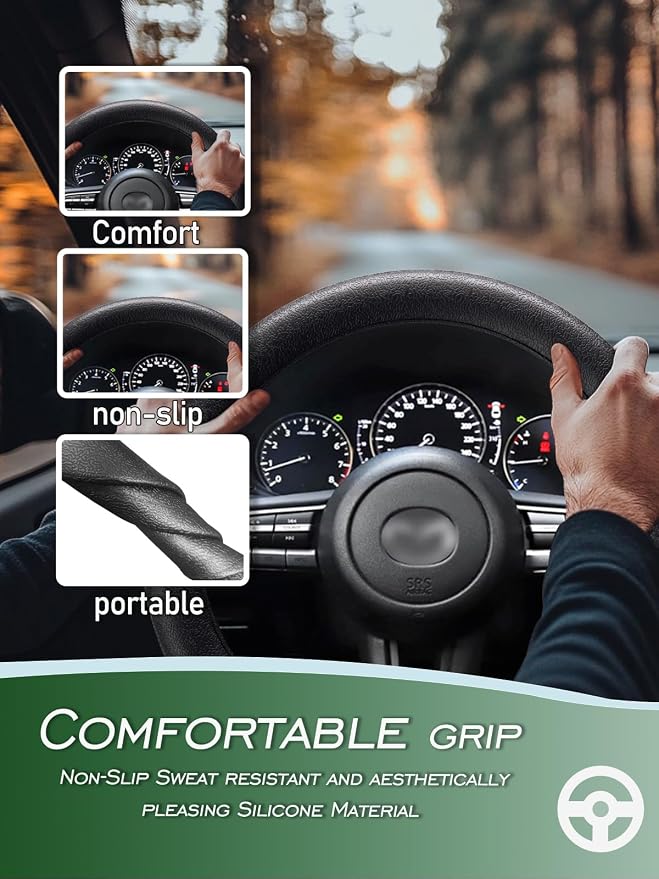 LRITER Car Steering Wheel Cover, Non-Slip Silicone Material, Multiple Color Choices, Universal Auto Parts Steering Wheel Cover, Suitable for Most Cars (Black) | Multiple Color Choices, Universal Auto Parts Steering Wheel Cover, Suitable for Most Cars - Image 2