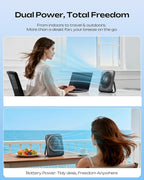 Otlonpe Personal Portable Desk Fan, 4000mAh Small Rechargeable Portable Fan Battery Operated & USB Powered for Travel Sleeping Bedroom Office Home Table, Cordless, Quiet, 4-Speed, 6.5 Inch (Black) - Image 2