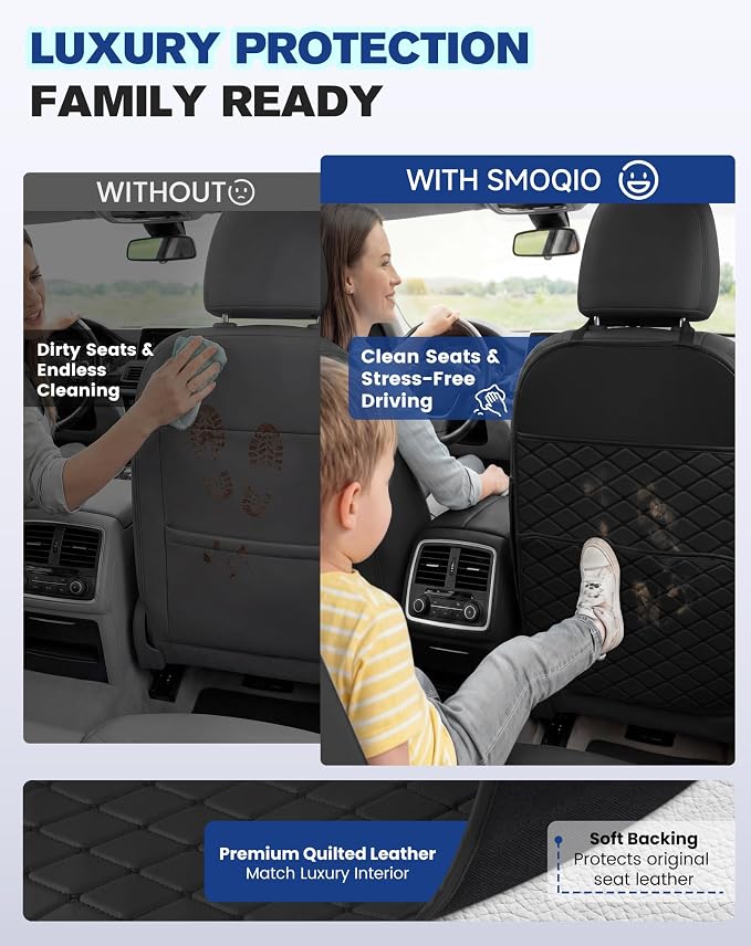 Seat Back Protectors for Kids, Car Kick Mats for Front Seats (Black) | With Large Pocket Organizer, Waterproof, Protects Against Dirt, Scuffs & Scratches, Fits Most Vehicles, 2PCS - Image 2