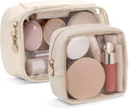 Mini Makeup Bag with Small Cosmetic Bag Travel Essentials Organizers,TSA Approved Toiletry Bag Makeup Pouch Clear Cosmetic Bags for Women,Beige by Pocmimut
