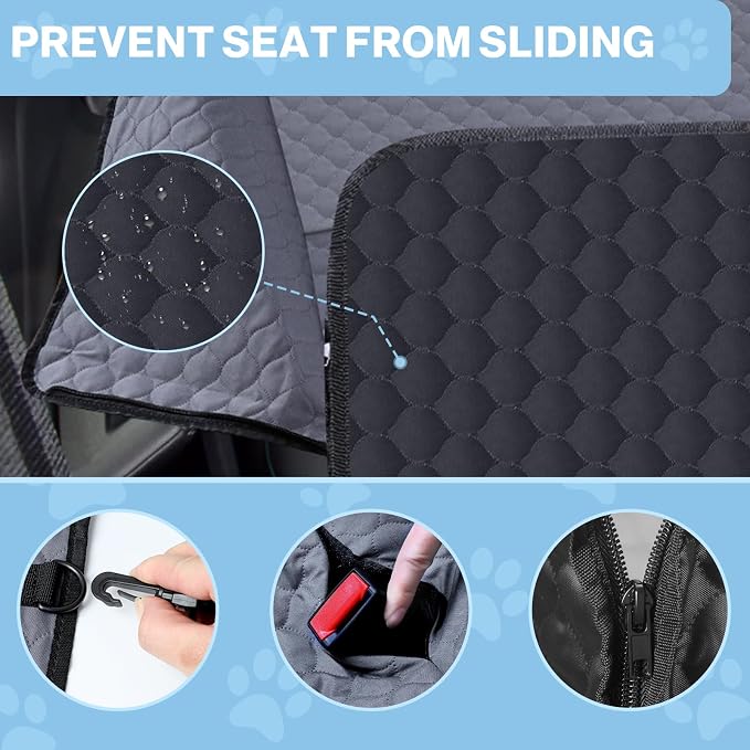 ZRRAJOY Dog Car Seat Cover for Back Seat, Waterproof Protector with Side Flaps, Scratchproof Hammock, Non-Slip Bottom for Cars/Trucks/SUVs (Grey) - Image 3