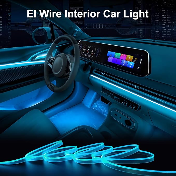 EL Wire Interior Car Lights, 16.5FT USB Ambient Lighting Strip, Ice Blue | Neon Glowing Strobing Electroluminescent Wire, 6mm Sewing Edge, Inside Car Lighting Accessories - Image 2