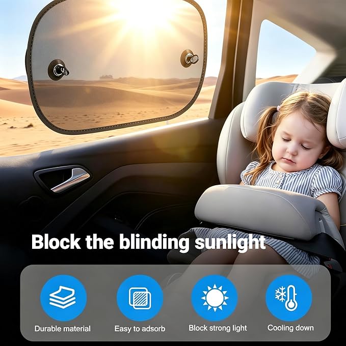 2 Pack Car Sun Shade, Universal UV Protection Sunshade for Side Windows for Side Window Sun Glare and UV Protection for Kids/Adults/Pets, Cars Suction Cup Sunshade, 20''x12'' Fits 98% Cars - Image 3