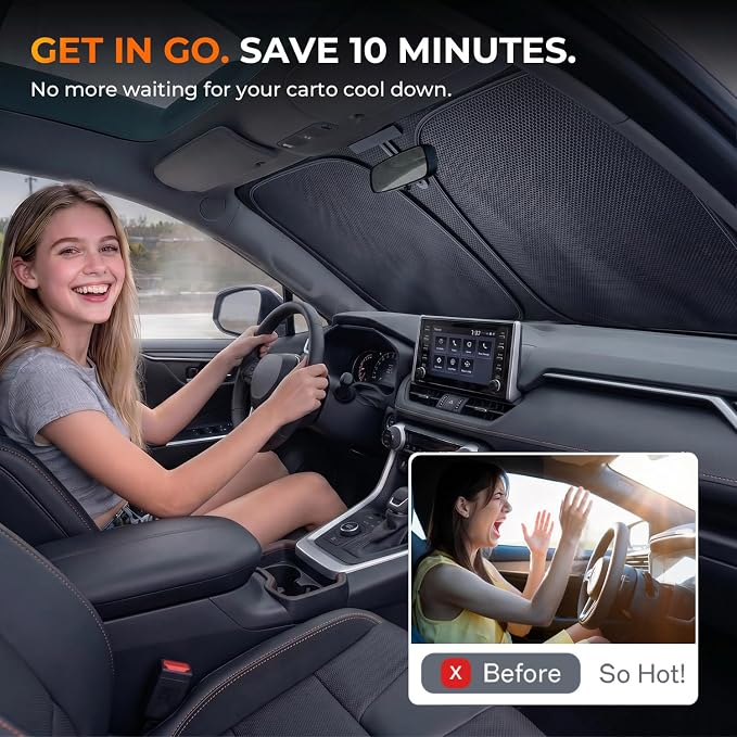 [2026 Upgraded] DooGooCoo Windshield Sun Shade for Toyota Highlander 2020-2025 2026 [Cooling Ice-Crystal, 100% Sun Block ] Windshield Sun Shade for Highlander Sun Shade, Custom Fit for Highlander. - Image 6