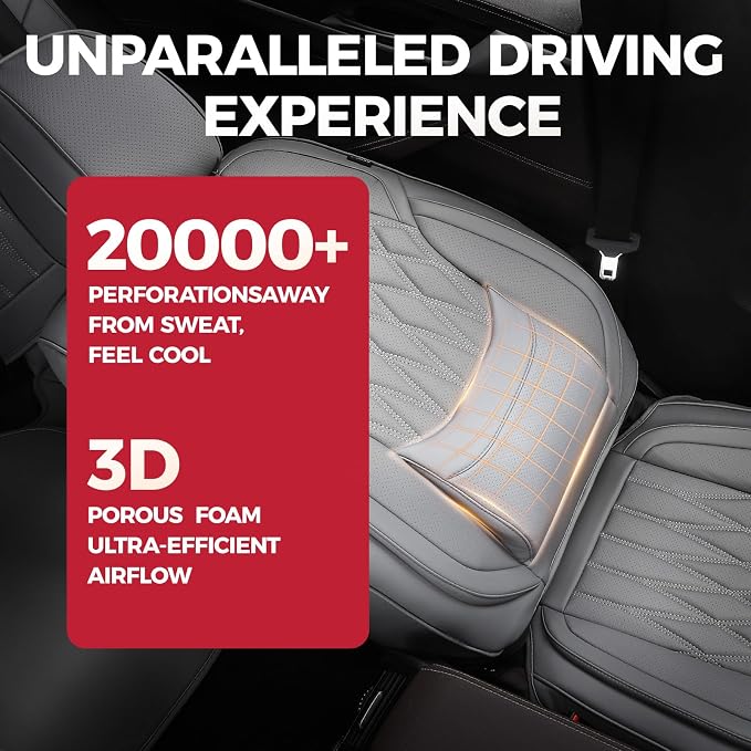FREESOO Car Seat Covers Full Set Faux Leather Universal Fit Grey | faux nappa leather seat covers, waterproof breathable, full set lumbar support, front rear covers, fit sedans suvs pickups - Image 3