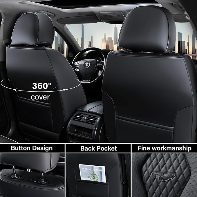 Coverado Seat Covers, Car Seat Covers Front Seats, Black Car Seat Cover, Waterproof Car Seat Covers, Car Seat Cushion, Front Car Seat Covers Leatherette Car Seat Protector Universal Fit Most Cars - Image 3