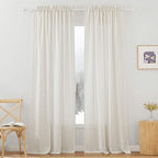 RYB HOME Semi Sheer Curtains 95 inches Long for Living Room | Extra 66 inches Width, Light Filtering, for Farmhouse Home Office Bedroom, Rod Pocket, Linen, W66 x L95, 2 Panels by RYBHOME