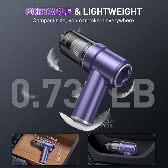 KMM Handheld Car Vacuum Cleaner, Hand Held Vacuum Cleaner & Air Duster | 9000PA Strong Suction, 120W High Power, Portable, Cordless, Rechargeable, Multi-Nozzles & LED Light, For Home, Car, Office - Image 7