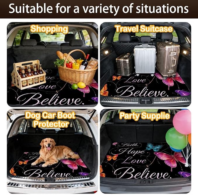Car Trunk Mat for SUV, 31"x47" Cute Faith Butterfly Cargo Liner Protector | All Weather Universal Cargo Liners for Dogs, Car Accessory for SUVs/Sedan/Wagons, Durable Non-Slip Washable Rear Cargo Mat - Image 7