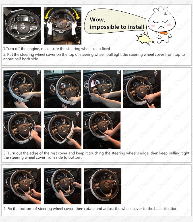 New Diamond Leather Steering Wheel Cover with Bling Crystal Rhinestones | Universal Fit 15 Inch Car Wheel Protector for Women Girls Black - Image 6